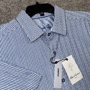 Robert Graham Fornillo Shirt Mens Large Blue White Striped Seersucker NEW